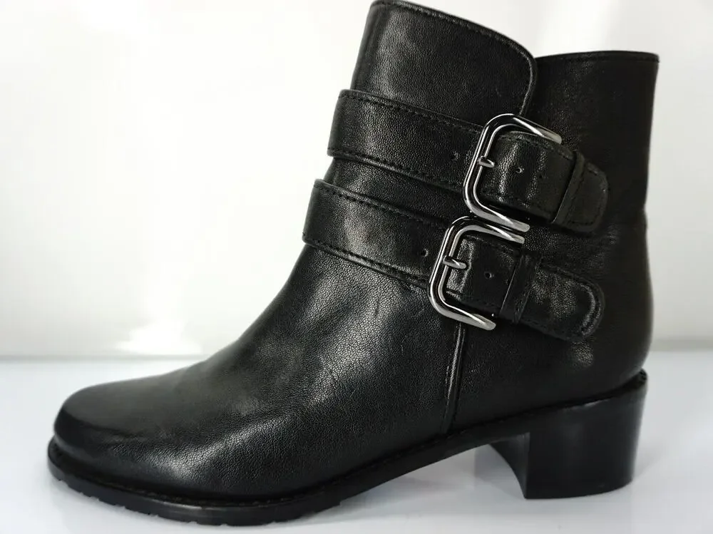 Stuart Weitzman black leather Strapduo Biker Ankle Boots Size 5.5